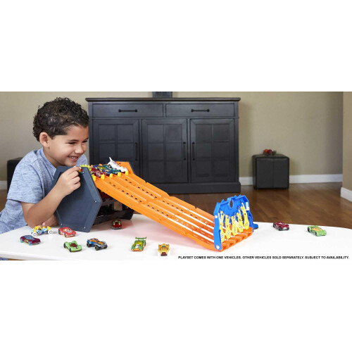 Hot Wheels Set di Pista Hot Wheels Roll Out Raceway, Contenitore per 5-Vie per Gioco con Auto Multiple, Include 1 Auto 1:64 1