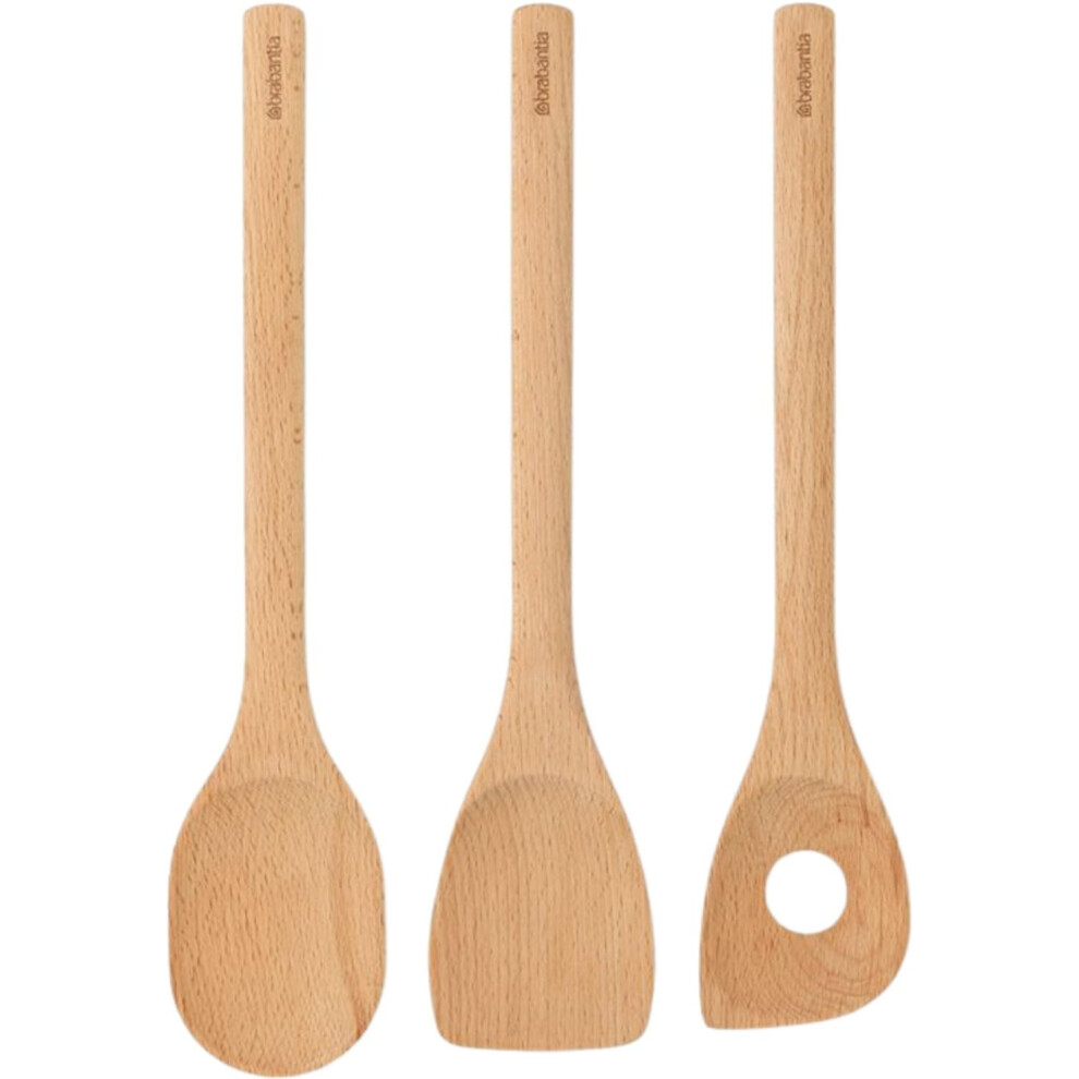 3 Piece Wooden Kitchen Utensil Set (Beech Wood) Spoon, Spatula & Corner Spoon - Sustainable Cookware