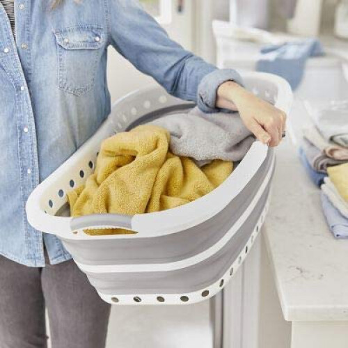 Lakeland Collapsible Hipster Laundry Basket 37L – Squashes Flat For Space-Saving Storage & Hip Rest 1
