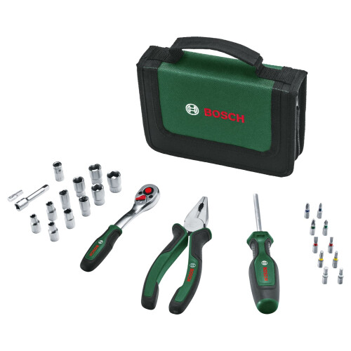 Bosch Home and Garden Mobility Hand Tool Set 26-Piece (Compact and Portable Tool Kit for DIY Tasks; Optimal Choice on The Road; 1/4 Ratchet; Combination