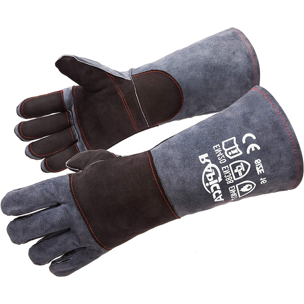 Fireplace Gloves Fire Heat Resistant: Dark-Grey 16IN 932 - Fireproof Leather for Fireplace Fire pit Wood stove Campfire Furnace BBQ Grill Stick Mig