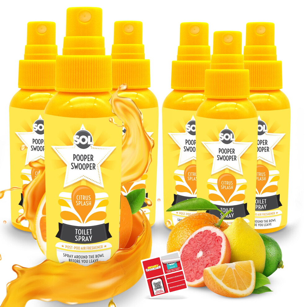 6pk SOL Pooper Swooper Toilet Spray 60ml | Citrus Splash Fragrance Odour Masking Toilet Air Fresheners | Poop Spray Cleaning Products