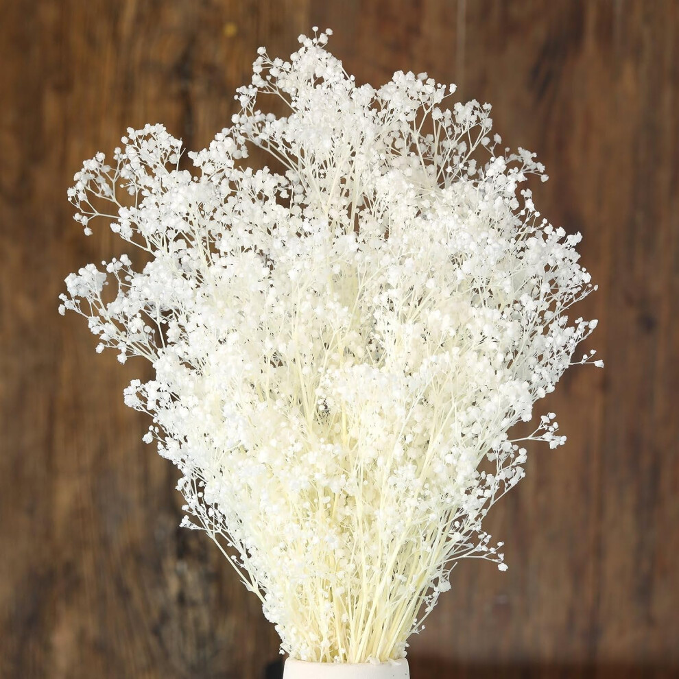 17 inch Dried Baby's Breath Flowers Bouquet - 1500+ Pure White Dry Flowers, Real Natural Gypsophila Branches for Wedding, DIY Home Party Table Decor,
