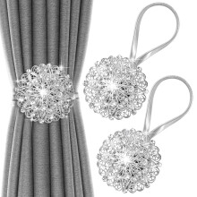 Curtain Tie Backs, Sparkling Floral Decorative Magnetic Curtain TieBacks, No Drilling Curtain Holdbacks, Stainless Spring Wire Drapery Curtain Holder