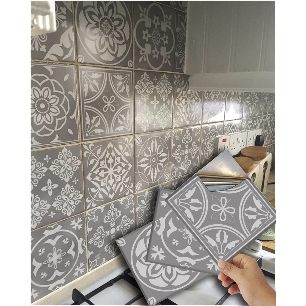 48 Grey Tile Stickers Victorian Mosaic Style Tile Stickers Transfers Cover For Tile Kitchen Bathroom Stick On Wall Peel And Stick Tile Stickers Decals 5060639514427