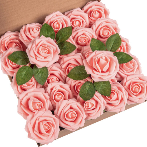 25Pcs Artificial Roses Flowers Fake Rose with Stems Real Touch Foam ...
