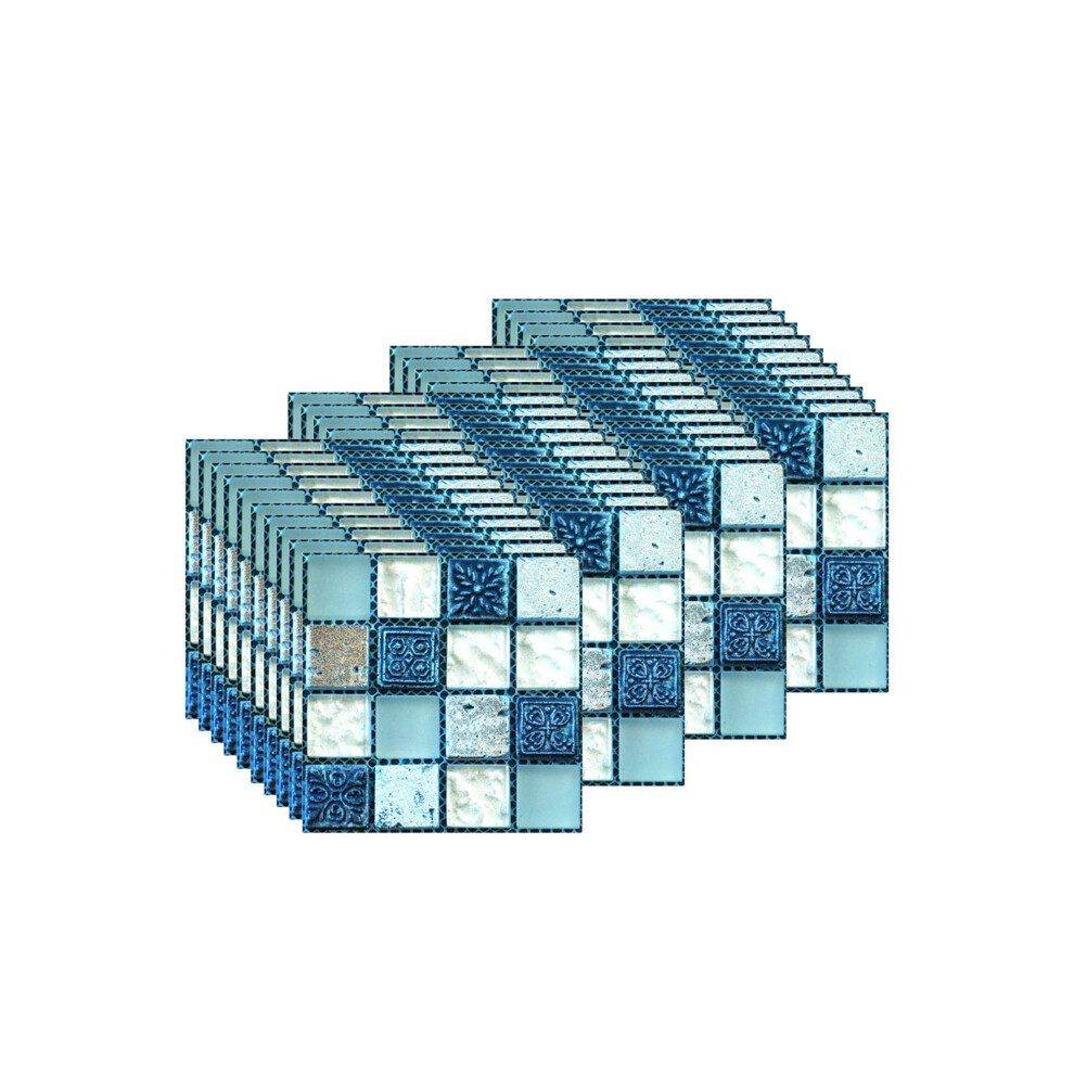 40PCS Tile Stickers, PVC Self-Adhesive On Tile Peel Stick Wallpaper Waterproof Wall Tiles Transfers Decor for Living Room Kitchen Mosaic Blue (10 x