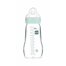 Feel Good A162 Glass Water Bottle with Patented SkinSoftTM Silicone Teat 2, Ultra Soft, 0 Months Above, 260 ml, Blue