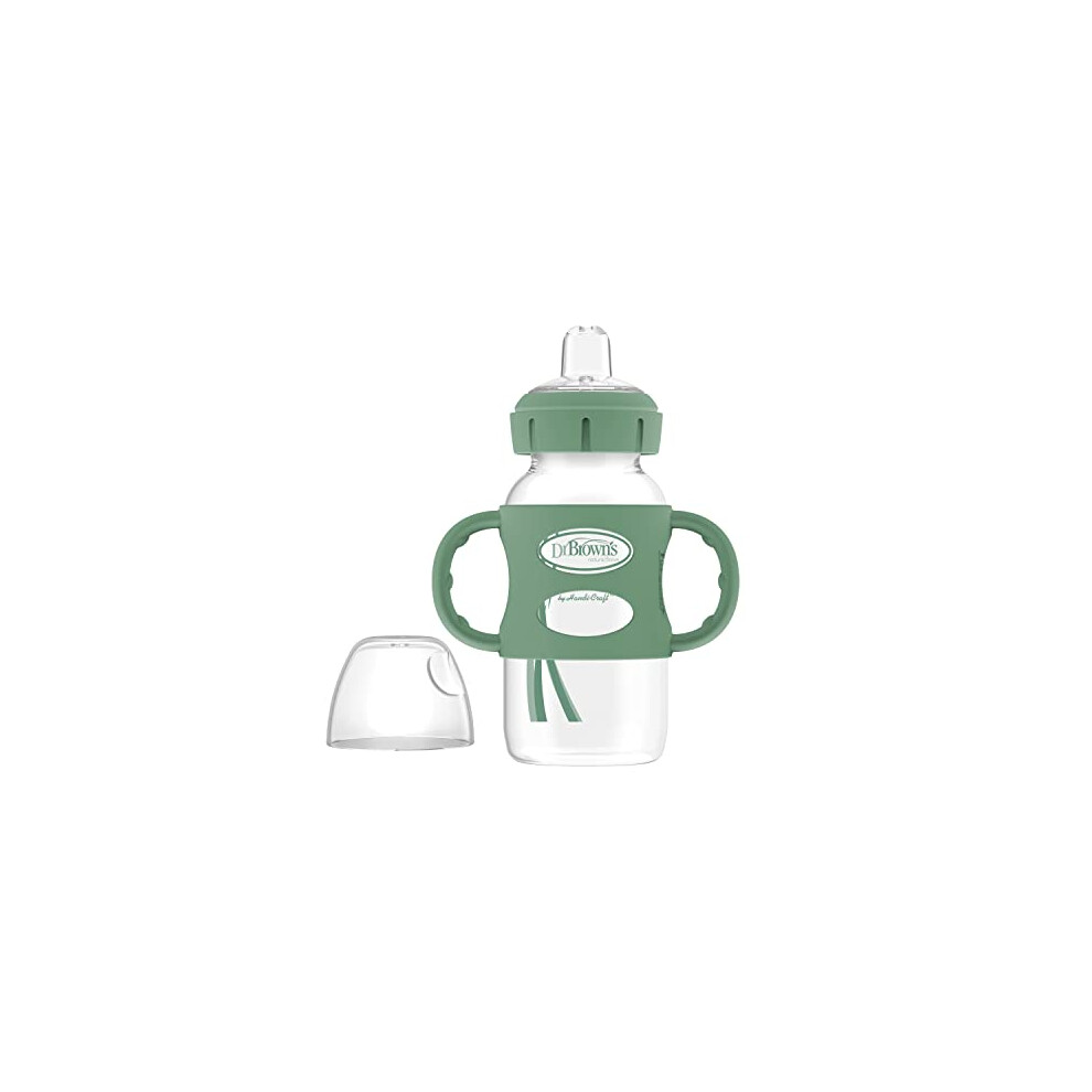 Milestones Wide-Neck Sippy Bottle with 100% Silicone Handles, Easy-Grip Bottle with Soft Sippy Spout, 9oz/270ml, 6m+, Khaki Green, 1-Pack, BPA Free