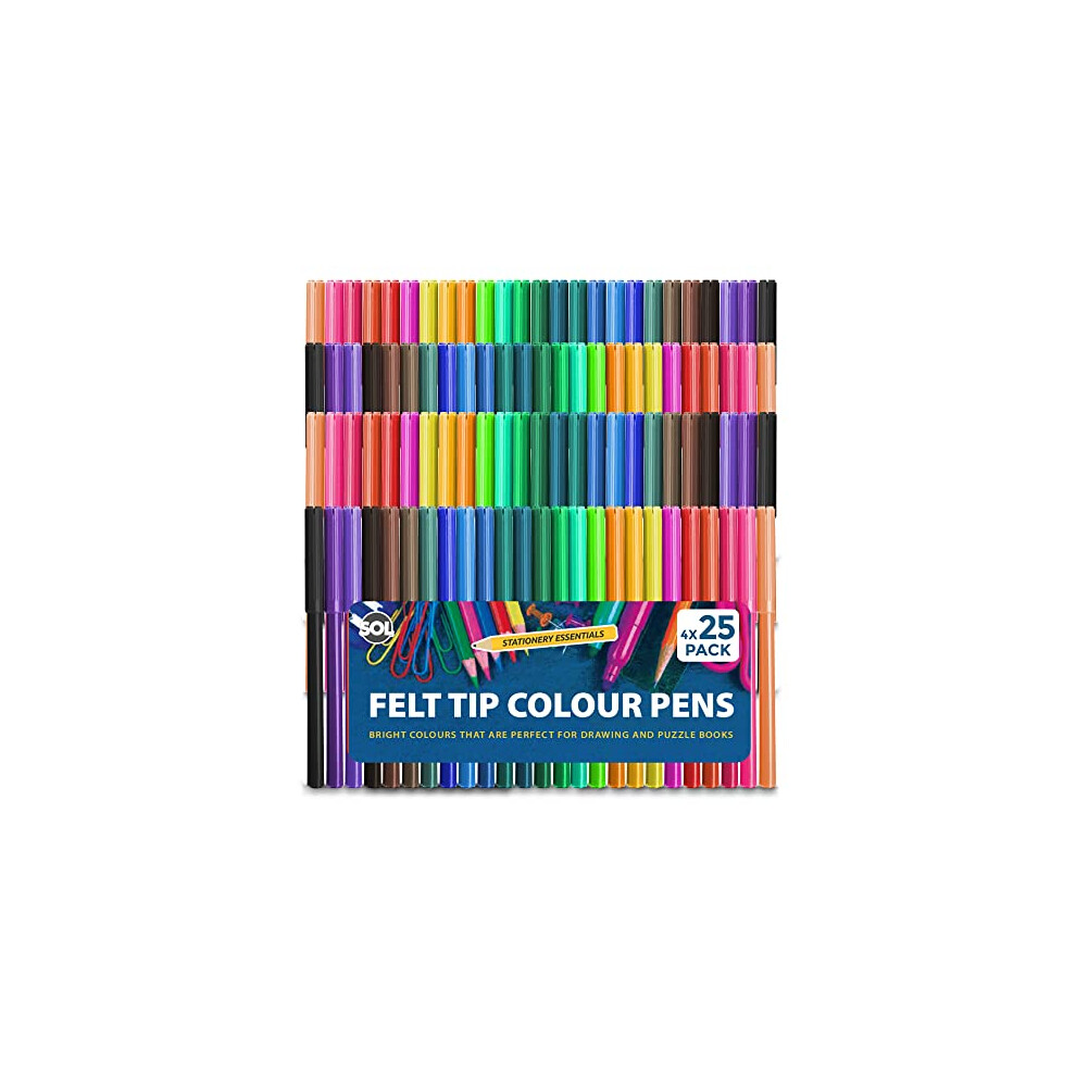 100 Felt Tips Colouring Pens for Adults & Kids | Felt Tip Pens for Children | Drawing Coloured Pens Felt Pens, Colouring Pens for Kids | Coloured