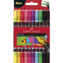 Filzstifte - FABER-CASTELL - Neon - Doppelte Spitze - 10 Stifte - Waschbar auf Textilien