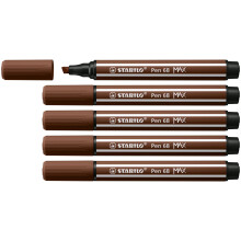 Premium Fibre-Tip Pen with Chisel Tip - STABILO Pen 68 MAX - Pack of 5 - Brown
