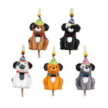 Smiling Faces Party Birthday Cake Candles | Novelty Cake Toppers for Birthday Cake Decor and Parties - Dogs in party hats