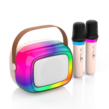 Karaoke Machine with 2 Wireless Microphone, Mini Portable Bluetooth Speaker with Colorful Lights for Kids and Adults, Gifts Toys for Girls and Boys 4,