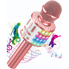Karaoke Wireless Microphone, 5 in 1 Bluetooth Microphone with Dancing LED Lights, Portable Singing Mic Karaoke Machine Speaker, Home KTV Karaoke
