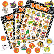 32 Halloween Bingo Game Cards (4x4 & 5x5) – 16 Players for Halloween Party Card Games, School Classroom Games, Trick or Treating, Halloween Party