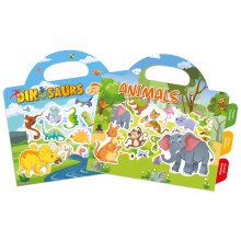 2 Pack Reusable Sticker Books for Toddlers, Durable No Glue Stickers for Kids, Activity Crafts for 2 3 4 Year Old Boys Girls Dinosaurs Animals Travel