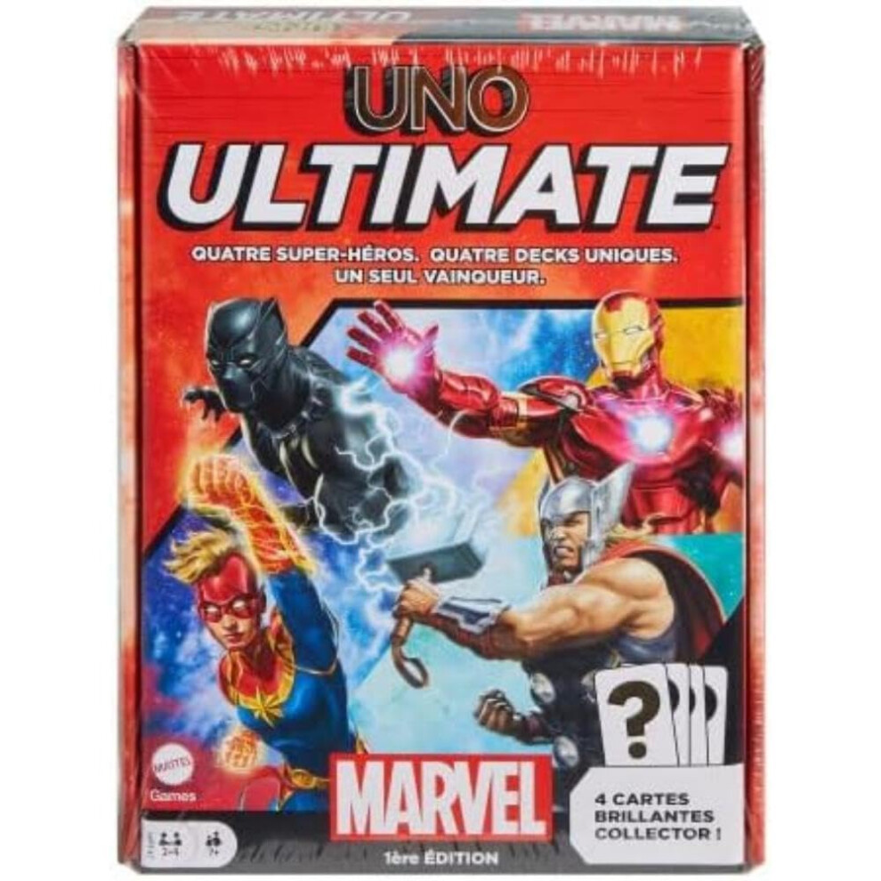 Mattel Uno Ultimate Marvel Card Game French Version Superhero Design Captain Marvel Iron Man Black Panther Thor Special Rules 7+ Years Hpt47