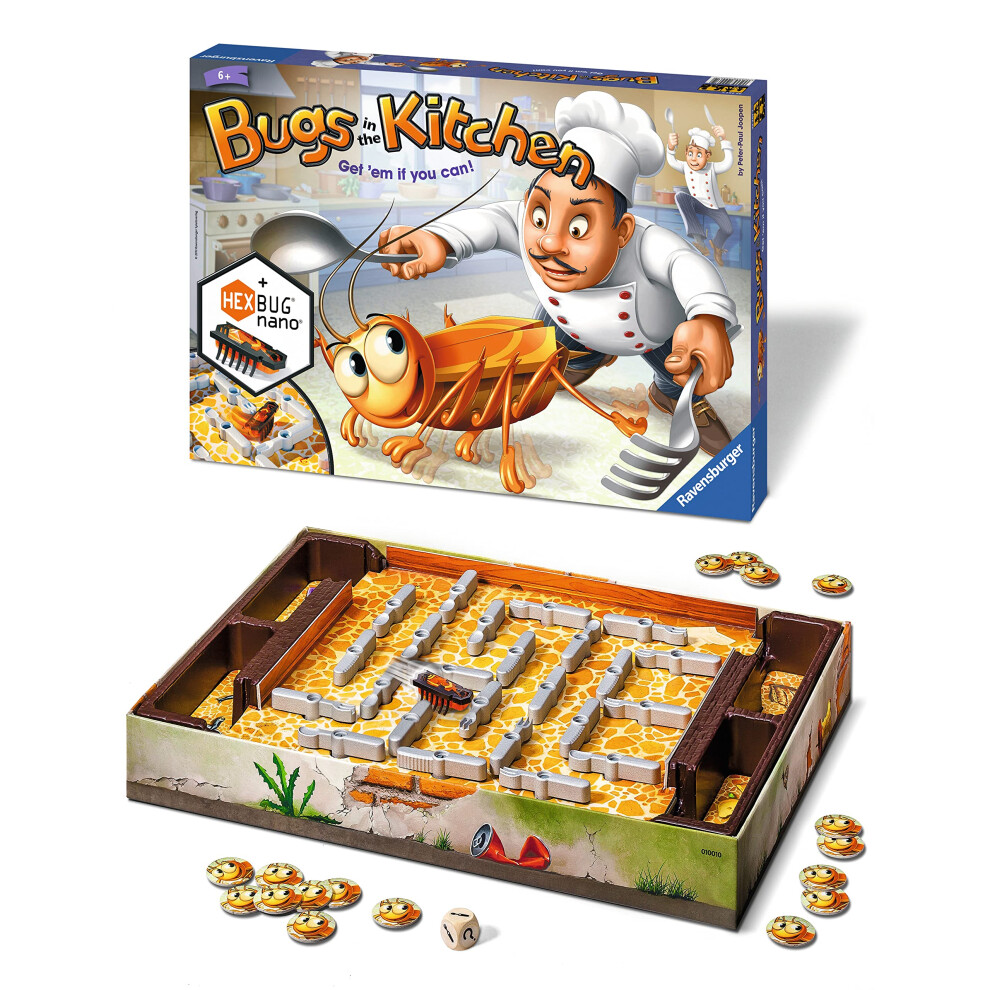 Bugs in the Kitchen Board Game for Kids Age 6 Years and Up - 2 to 4 Players - Catch the Hexbug Nano!