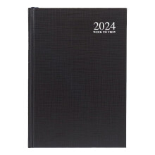2024 A5 Week to View Black Diary Weekly Monthly Yearly Calendar Diary for Office Desk Work Study Business Trips Planing Sold by VR Angel