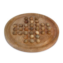Wooden Solitaire Board Game Handmade Decorative Wood Peg Classical Educational Family Game, Tabletop Living Room Office Decor for Kids and Adults 10.8