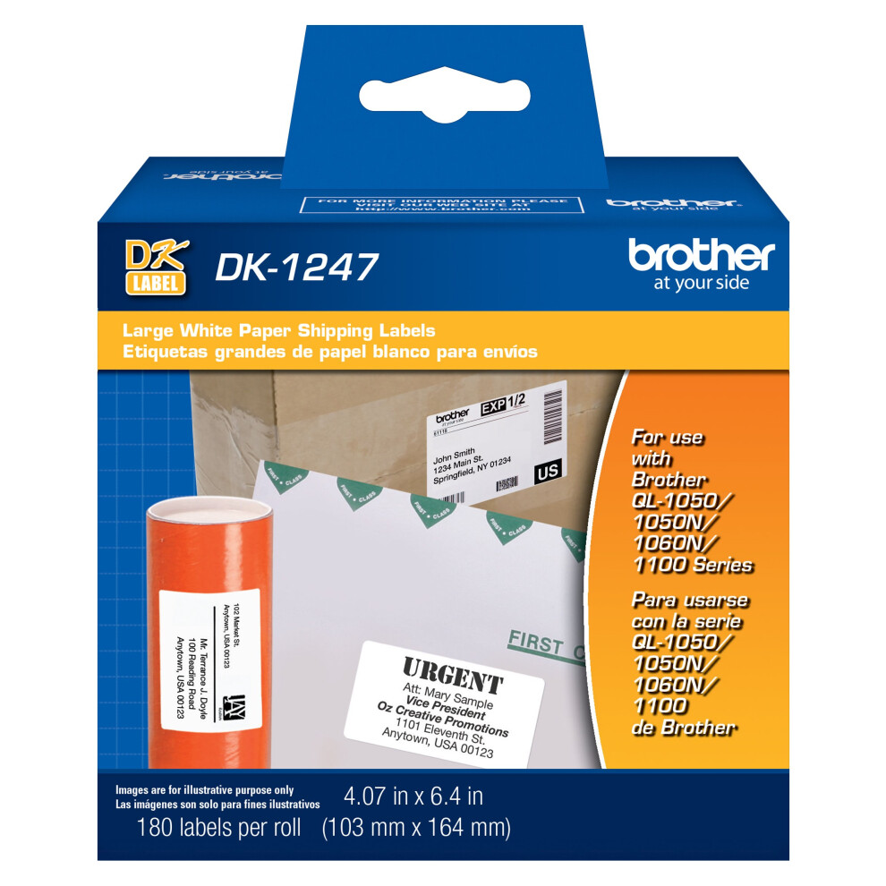 Genuine DK-1247 Die-Cut Large Shipping White Paper Labels for Brother QL Label Printers â 180 Labels per Roll 4.07â x 6.4â (103mm x 164 mm)