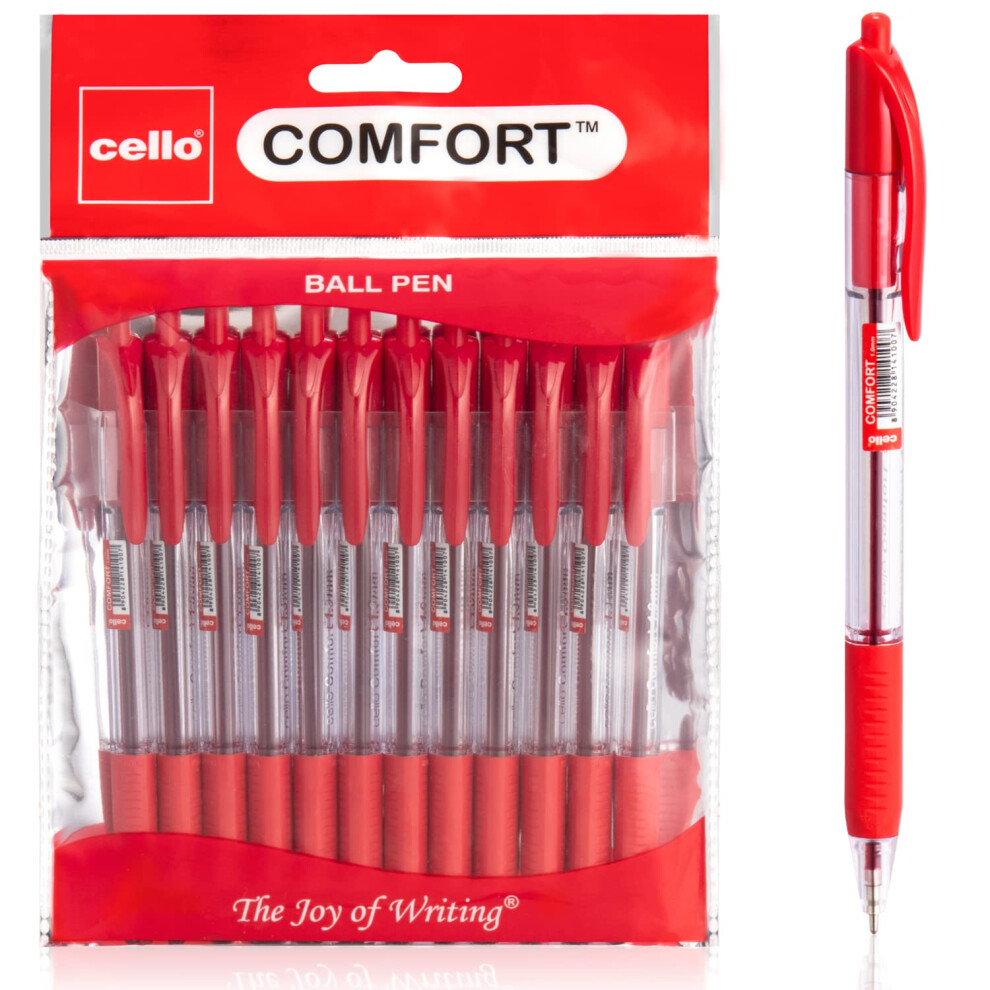 ello Extra Comfort Grip Ballpoint Pens Medium Point Retractable Ballpoint Pens - (1.0 mm), Pack of 24 (Red)