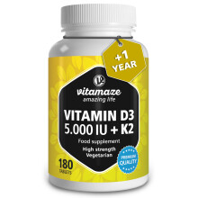 Vitamin D3 5000IU & Vitamin K2 100ug (MK7) | 180 High Strength Vitamin D3 K2 Tablets | Vitamin D for 8 Month Supply | Vitamin D K2 for Bone, Teeth,