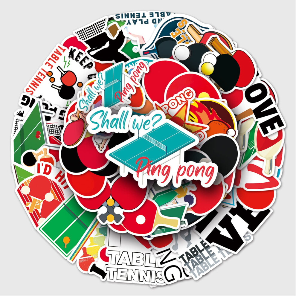 50Pcs Table Tennis Stickers Laptop Car Scrapbook Phone Skateboard Suitcase Luggage Bike Ping-Pong Stickers Vinyl Waterproof Aesthetic Personalised