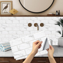 White Brick Tile Stickers, BYLife 12pcs Peel and Stick Wallpaper Transfers Sticker for Kitchen Bathroom Self Adhesive Vinyl Splashback Wall Tile for