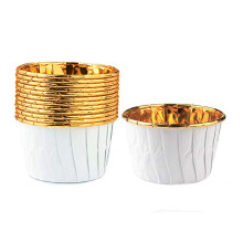 50 Pcs Cupcake Cases Muffin Liners Cases Foil Metallic Cake Cups Oil Proof Baking Cups for Birthday,Wedding,Christmas(White-Gold)