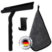 Silicone shower squeegee, mounted shower wiper with microfiber cloth, black, 8.27inch