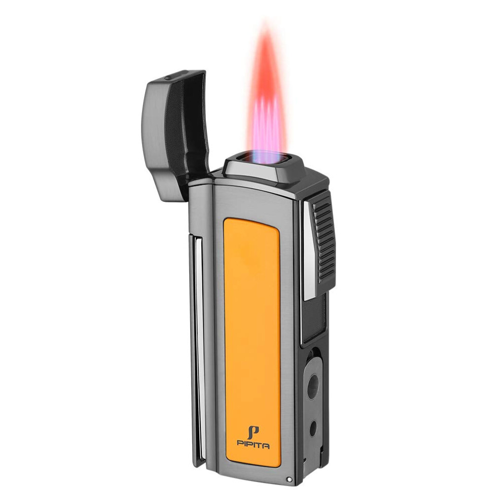 Pipita Jet Lighter Torch Lighter 4 Flame Lighter Windproof Torch Butane Gas Lighter Refillable Adjustable Quad Jet Flame Lighters With Two Punch Cutter