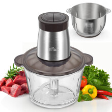 2L+1.8L 600W Electric Food Processors & Chopper with Glass Container and 304 Stainless Steel Container, 2 Speed Settings, 4 Stainless Steel Blades for