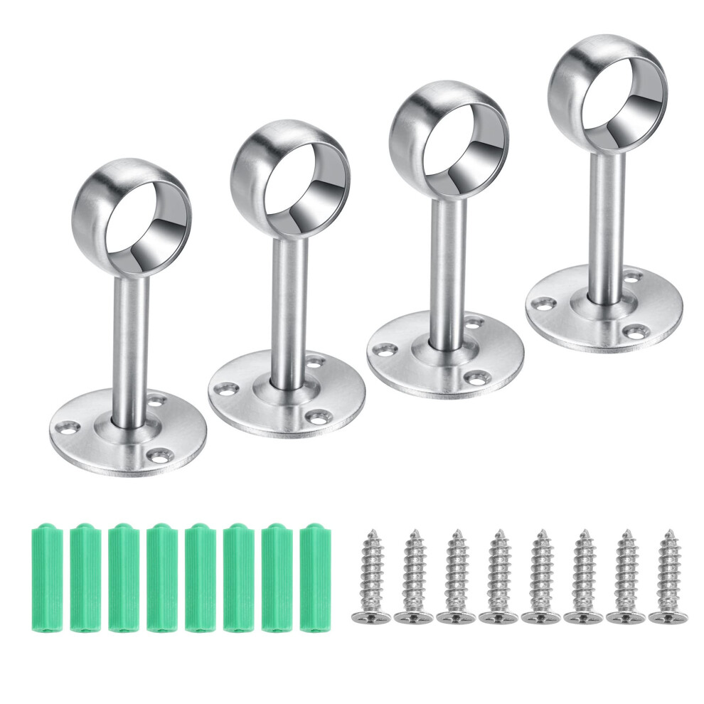 4 Pack Curtain Rod Ceiling Mount Bracket Shower Curtain Rod Holder Stainless Steel Flange Rod Holder Closet Pole End Supports Socket Fit 25mm Rod for