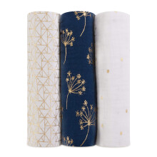 100% cotton Muslin Metallic Swaddle & Receiving Blankets for Baby Girls & Boys, 120x120cm, Ideal Newborn & Infant Swaddling Wrap Set, Perfect Shower
