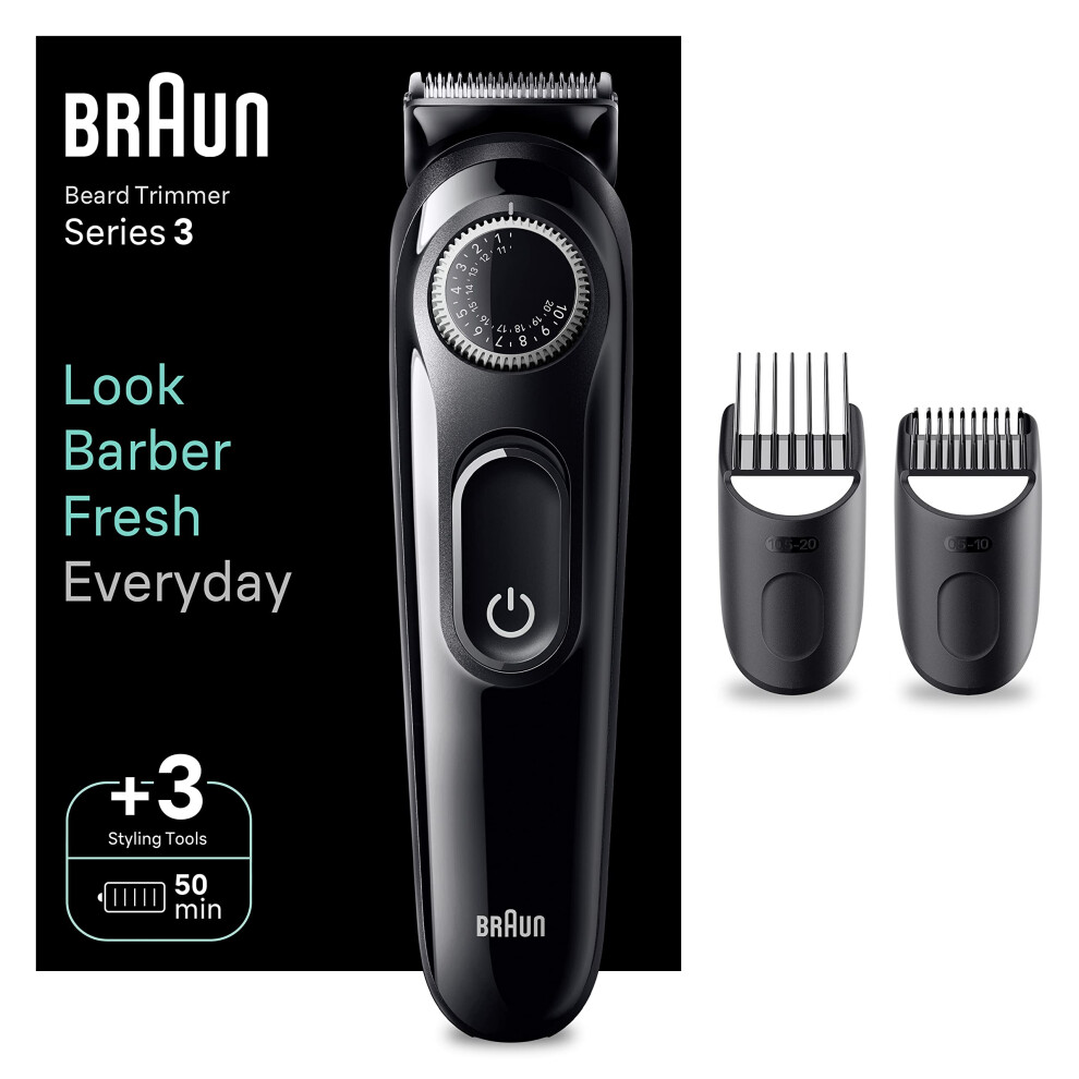 Beard Trimmer Series 3 3410, Electric Beard Trimmer for Men, Incl. Ultra-Sharp Blade, 40 Length Settings, Styling Tools, Rechargeable 50-min Cordless