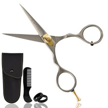 5.5" Beard Moustache Scissors Professional Japanese Steel Comb Carrying Pouch Beard Mustache Trimming Hand Forged Bevel Edge Precision Men Facial Hair