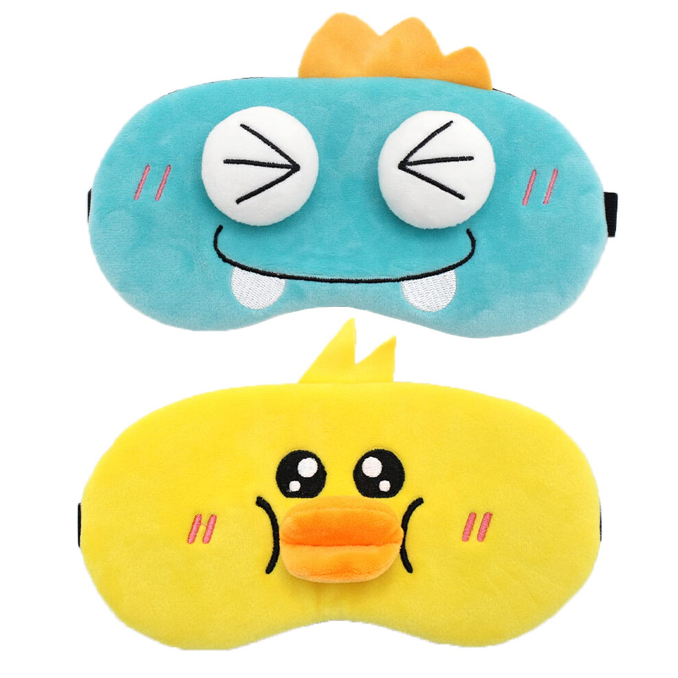2 Pack Blackout Sleep Eye Mask, Cute Animal Plush Cartoon Eye Mask Soft Fluffy Eyeshade Sleeping Mask Shade Cover Eyepatch for Kids Adult Women Night