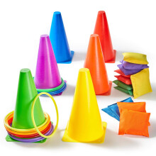 3 In 1 Ring Toss Game 30pcs Carnival Combo Set With Bean Bags Plastic Cones Throwing Rings For Kids & Adult Outdoor Indoor Activity