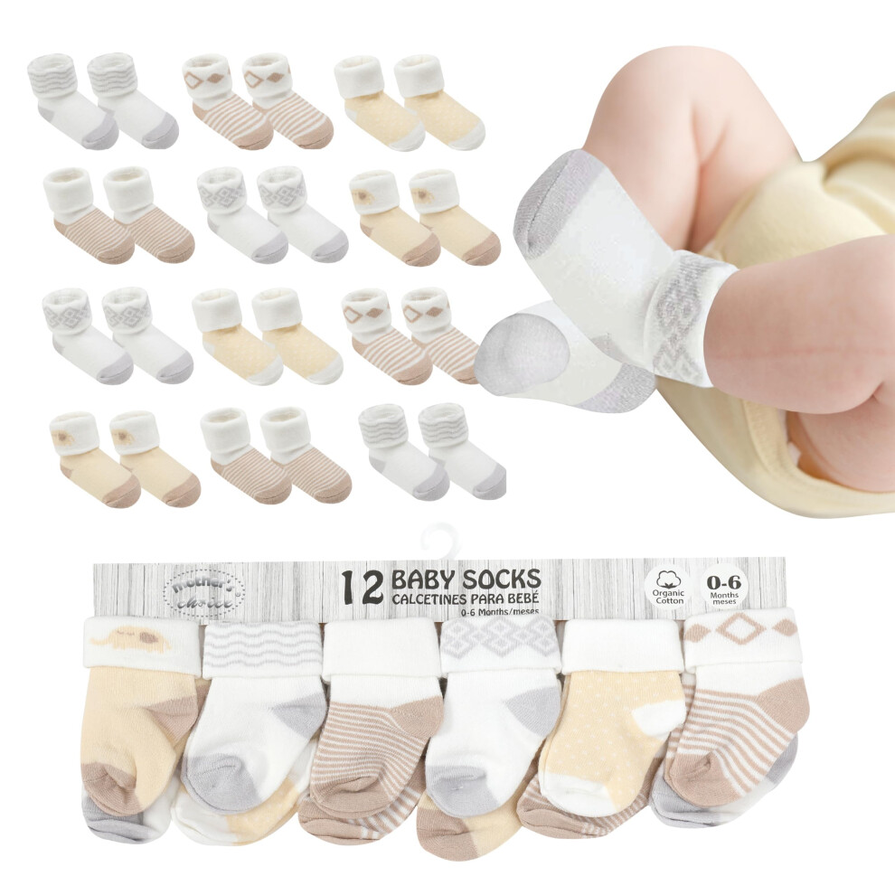 Baby Socks 0-6 Months, Organic Cotton Infant Socks, Unisex, Soft & Hypoallergenic Newborn Socks, 12 Pairs Mother's Choice