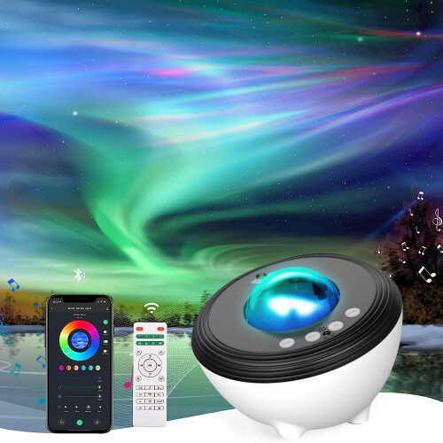 Star Projector Galaxy Projector with 33 Lights, Smart Wi-Fi Aurora Lamp Projector with Bluetooth Speaker 8 White Noise Sound Machine,IR Remote, Timer