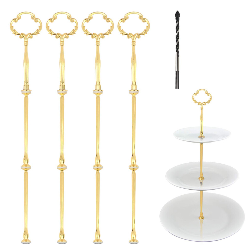 Cake Stand Fitting, 4 sets 2 or 3 tier Dessert Stand Gold Flower Design Cupcake Stand Handle for Afternoon Tea Fruit Wedding Party Buffet(Not Include