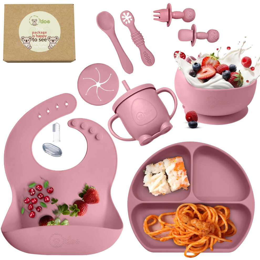 Baby Led Weaning Feeding Supplies for Toddlers, odoe Baby Feeding Set | Suction Silicone Baby Bowl Self Eating Utensils Set with Spoons, Bibs,