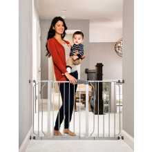 Easy Step 124cm Extra Wide Baby Gate, Platinum, Includes 10cm and 30.5cm Extension Kit, 4 Pack of Pressure Mount Kit and 4 Pack of Wall Mount Kit