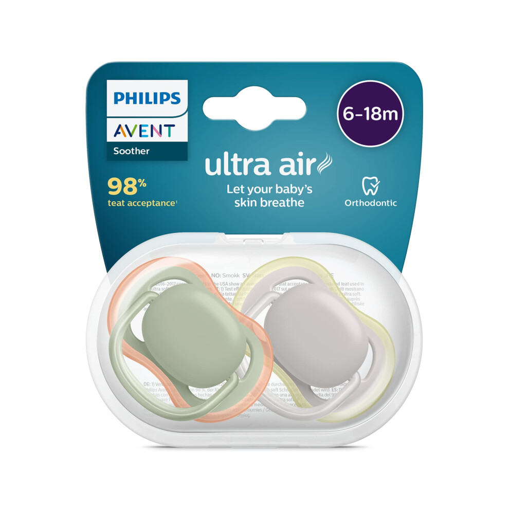 Avent Ultra Air Soother 2 Pack - BPA-Free Soother for Babies Aged 6-18 Months (Model SCF085/20)