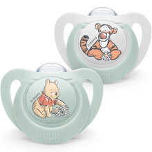 NUK Star Baby Dummy 0-6m Winnie the Pooh, BPA-Free Silicone Soother, 99% Soothing, with Case - 2-Count (Model 10730890)