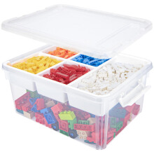 16L Organizers and Storage Box with Removable Tray, Durable Plastic Containers with Lids and Latching Buckles, Stackable Art & Craft Box for Lego, Art
