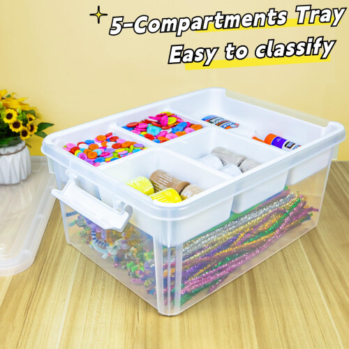 3 Layer Plastic Storage Box With Removable Tray, Clear Stack