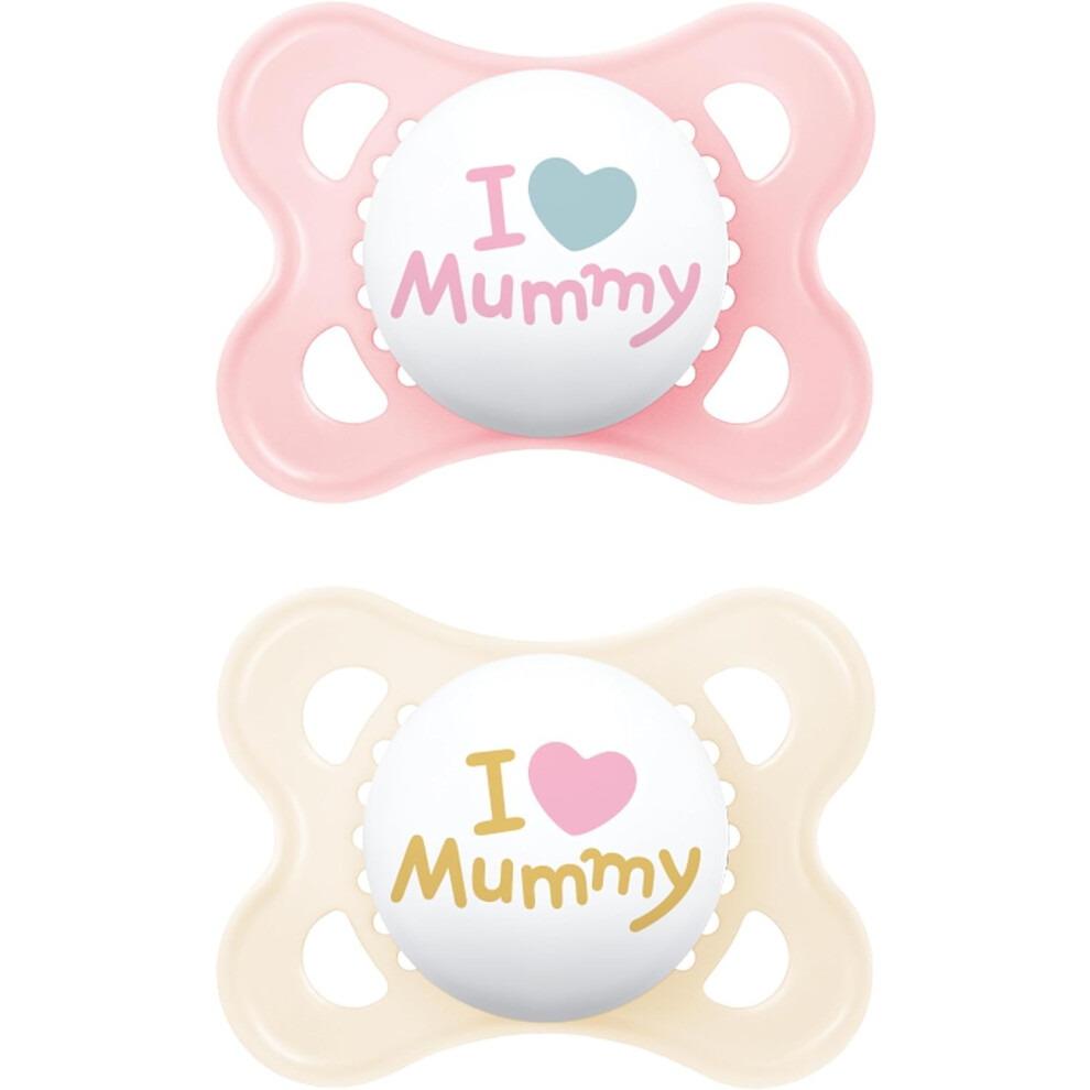 Style 0+ Months (Pack of 2), Baby Soothers with Self Sterilising Travel Case, Newborn Essentials, Pink (Designs May Vary)